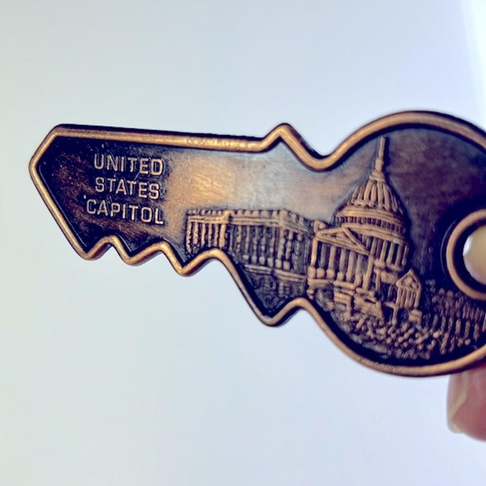 Vintage Bronze key chain, Washington DC/U.S. Capitol souvenir, Collectible 80s